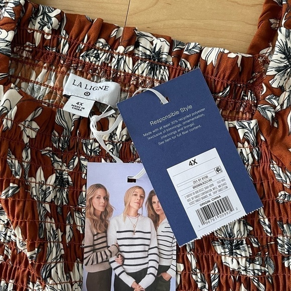 𝅺nwt La Ligne Liberty Floral Smocked Bodice Maxi Dress Brown/White Size 4XL - Picture 7 of 12